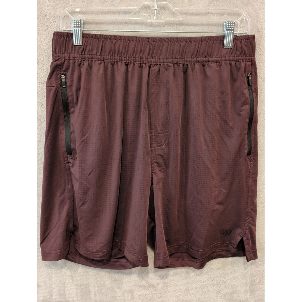 LEG3ND Mens Athletic Shorts Medium Maroon Zip Pockets Gym Running Training